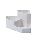 Multi-grid corner storage box in grey, made from ABS material, with distinct high and low compartments