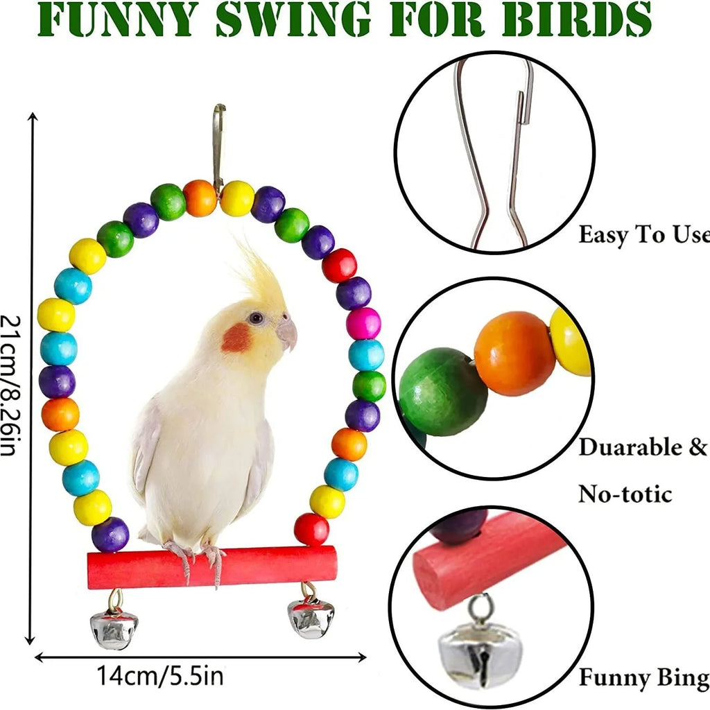 Seven-piece wooden parrot toy set for bird cage accessories, supplied as one pack for parrots and birds