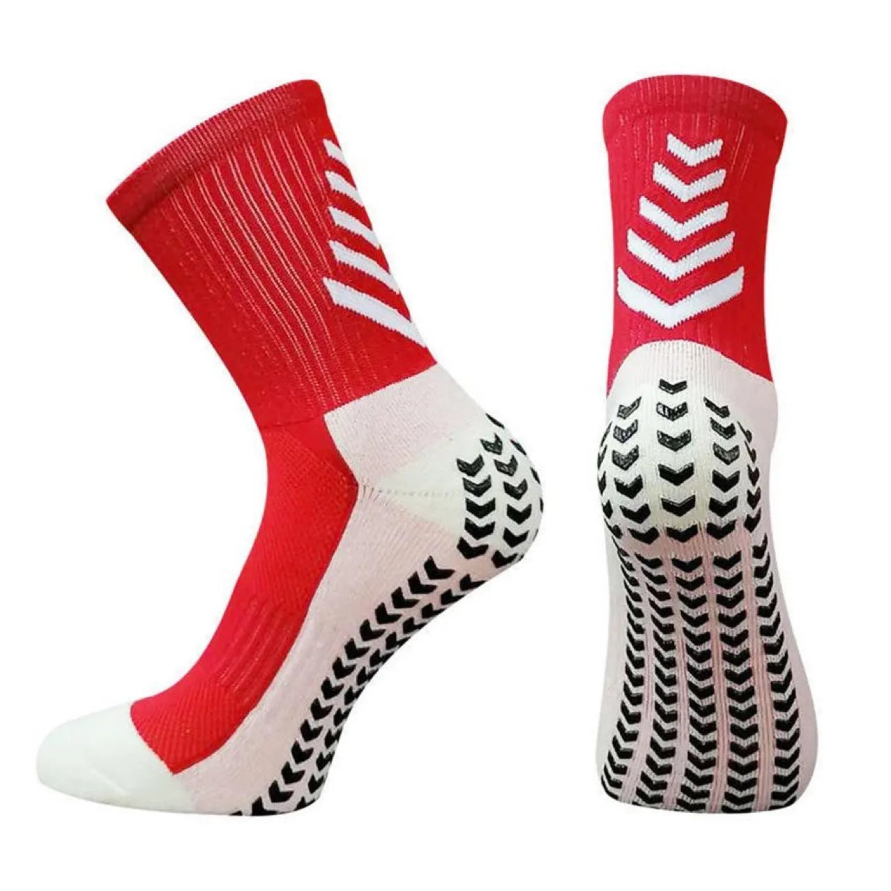 Men's geometric pattern athletic sock in mid-calf length with non-slip silicone grip detail