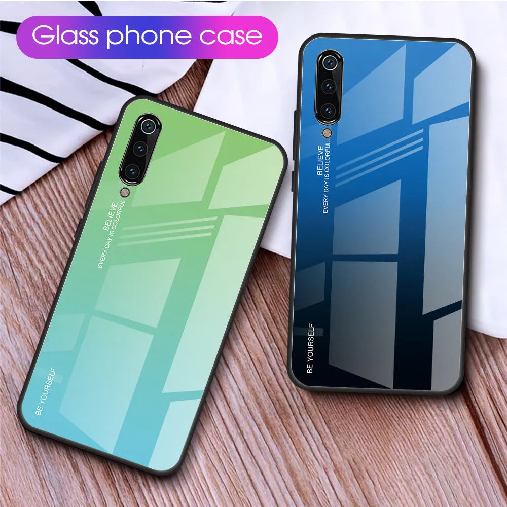 Slim gradient colour phone case with tempered glass back for Redmi smartphones