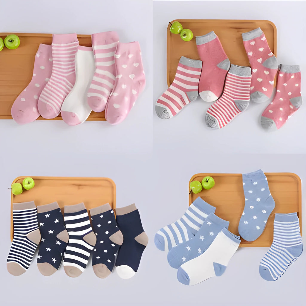 Cotton Jacquard children's tube socks in multiple colours and sizes