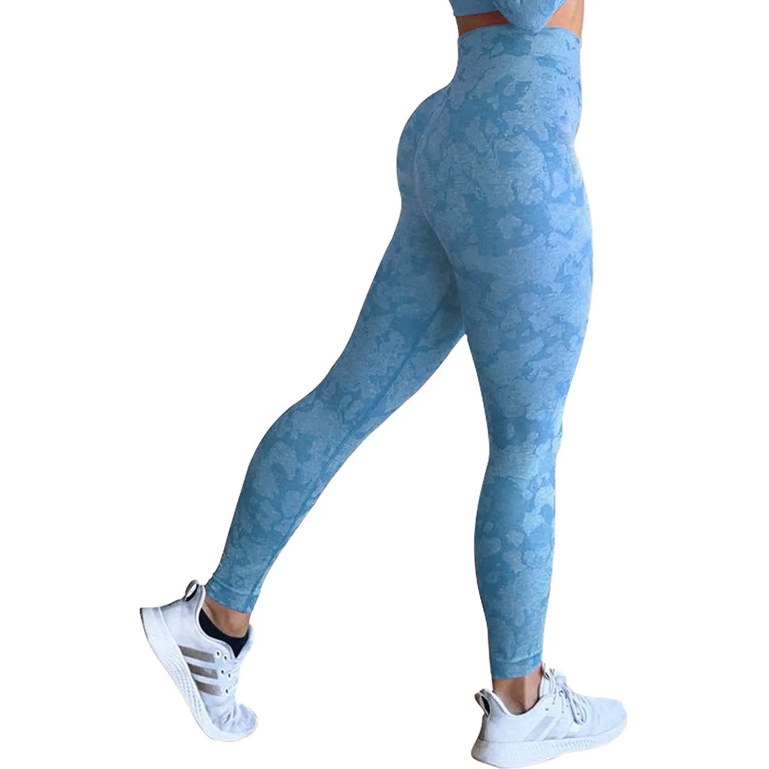 Women's butt lifting leggings in camouflage pattern with high waistband for workouts