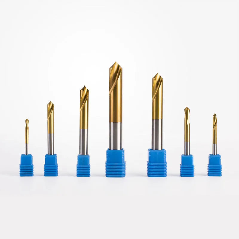 Cobalt high speed steel spot drill with titanium coating, straight shank, external cooling, sizes 3-20mm.