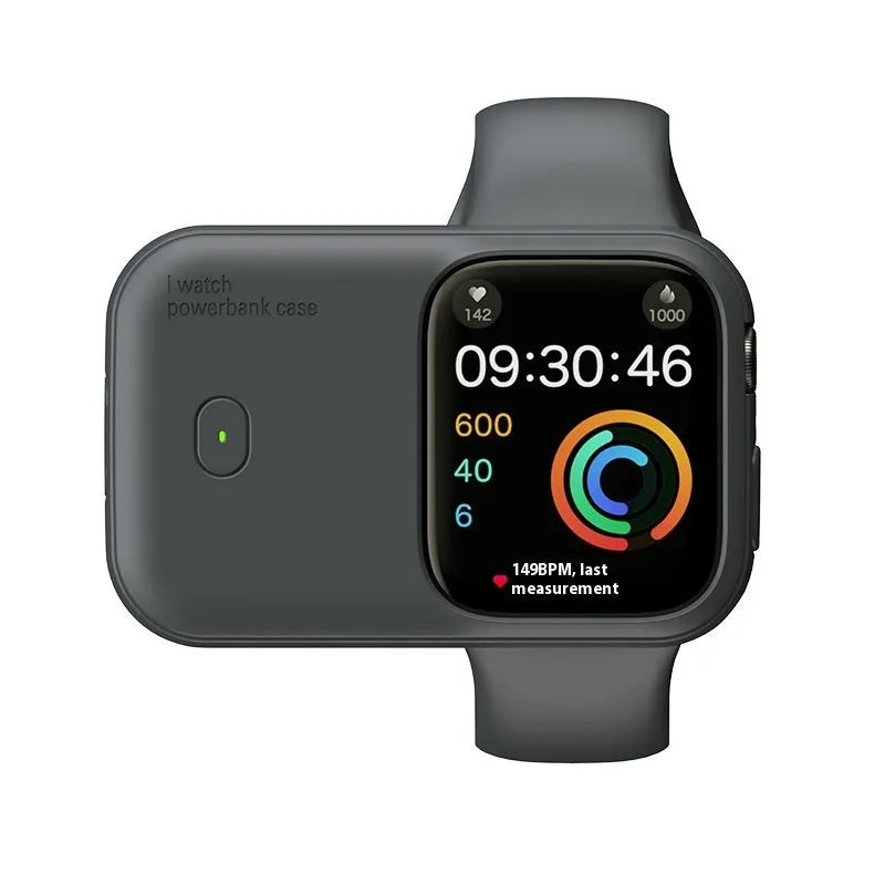 Apple Watch portable charging case with silicone protective case in Brown, Midnight Blue, and Starlight colours