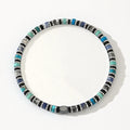 Hand-woven cylindrical bracelet with geometric pattern of natural semi-precious stones.