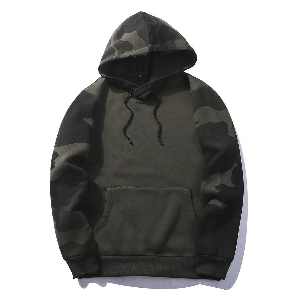 Men's camouflage pullover sweatshirt in Army Green, made from 100% polyester