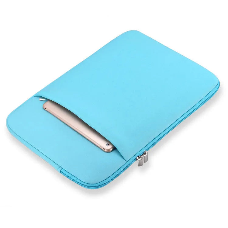 Canvas laptop sleeve in grey with zipper closure, internal pockets, and cotton lining for 15.6 inch computer