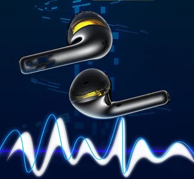 Black wireless semi-in-ear TWS earbuds in charging case with Type-C and wireless charging support