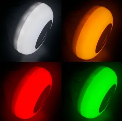 White E27 smart LED bulb with built-in Bluetooth speaker and remote control for colour-changing light.