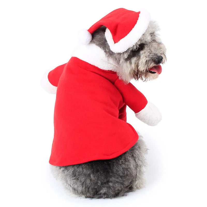Red Santa Claus costume for pets made from polar fleece fabric with five size options