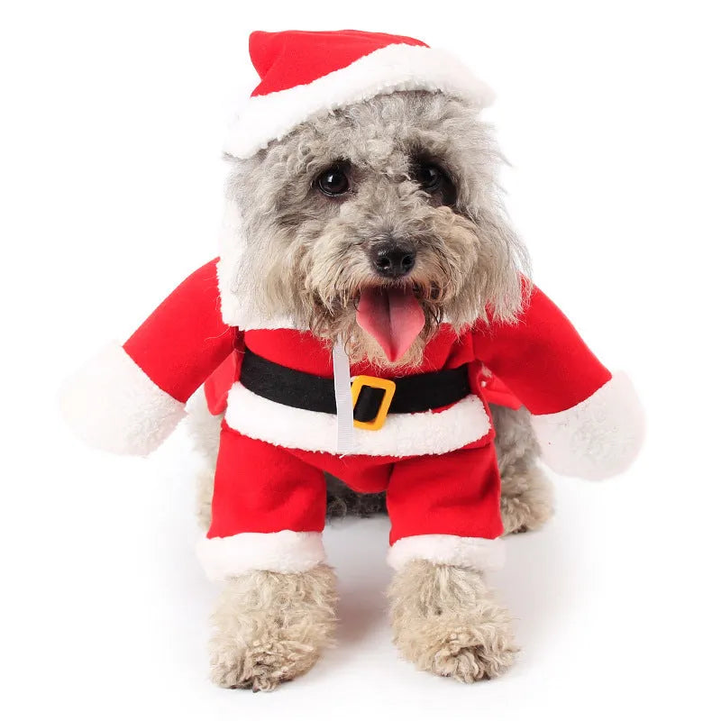 Red Santa Claus costume for pets made from polar fleece fabric with five size options