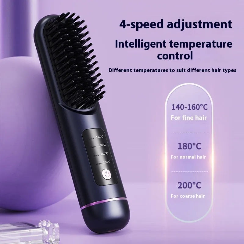 Portable white negative ion hair straightening comb with ceramic plates and cordless design