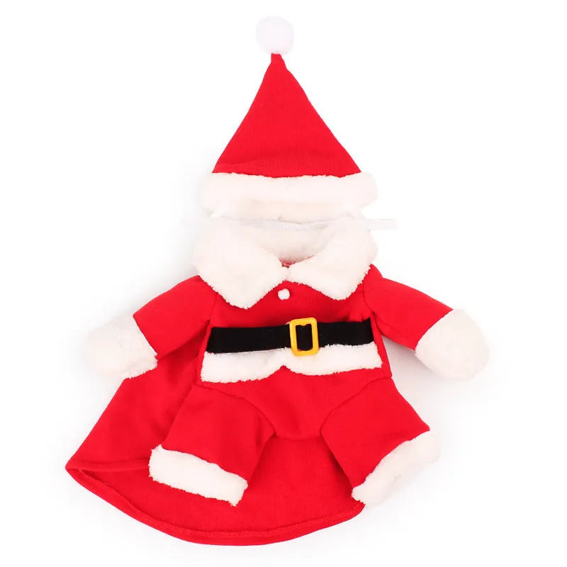 Red Santa Claus costume for pets made from polar fleece fabric with five size options