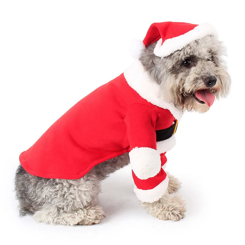 Red Santa Claus costume for pets made from polar fleece fabric with five size options