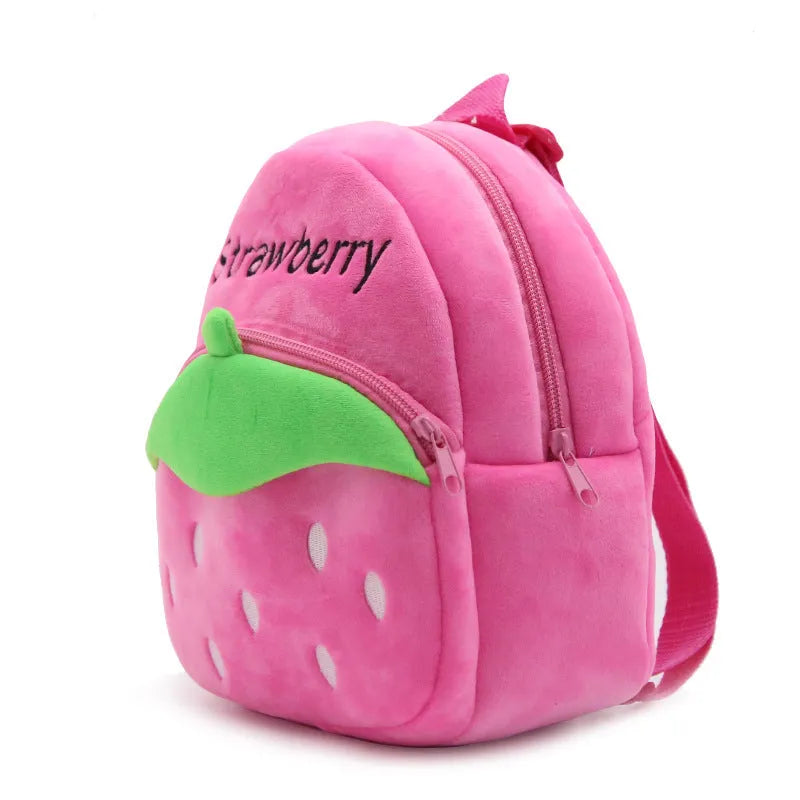 Children's strawberry backpack for toddlers, 23.5x21x10.5cm, in pink fabric with strawberry print