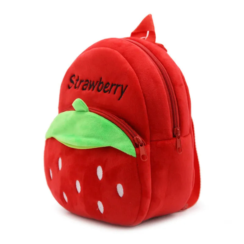 Children's strawberry backpack for toddlers, 23.5x21x10.5cm, in pink fabric with strawberry print