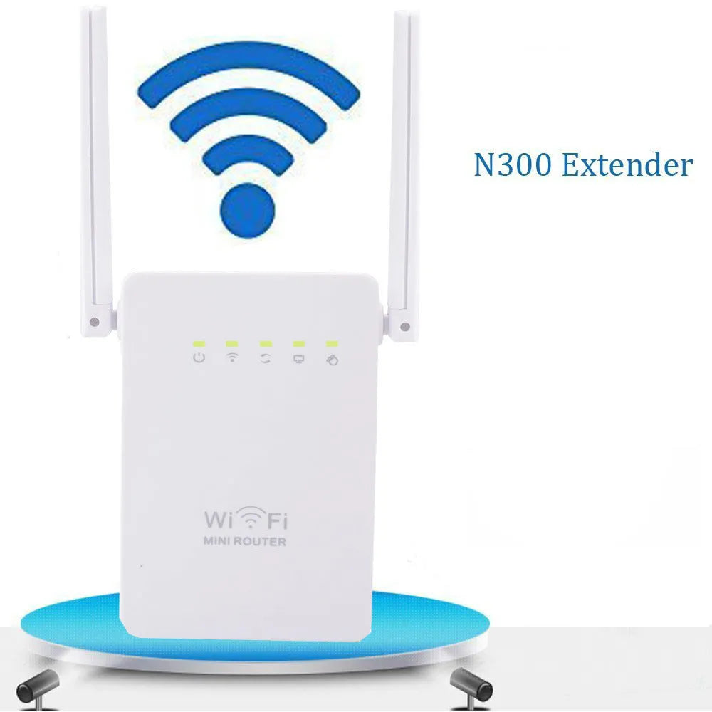 Dual antenna dual network port WiFi repeater with RJ-45 cable for home or hotel network extension