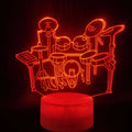3D acrylic drum kit night light on ABS base with remote control showing colour-changing LEDs
