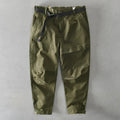 Men's casual Japanese overalls in cotton with micro-elastic properties showing loose fit trousers design