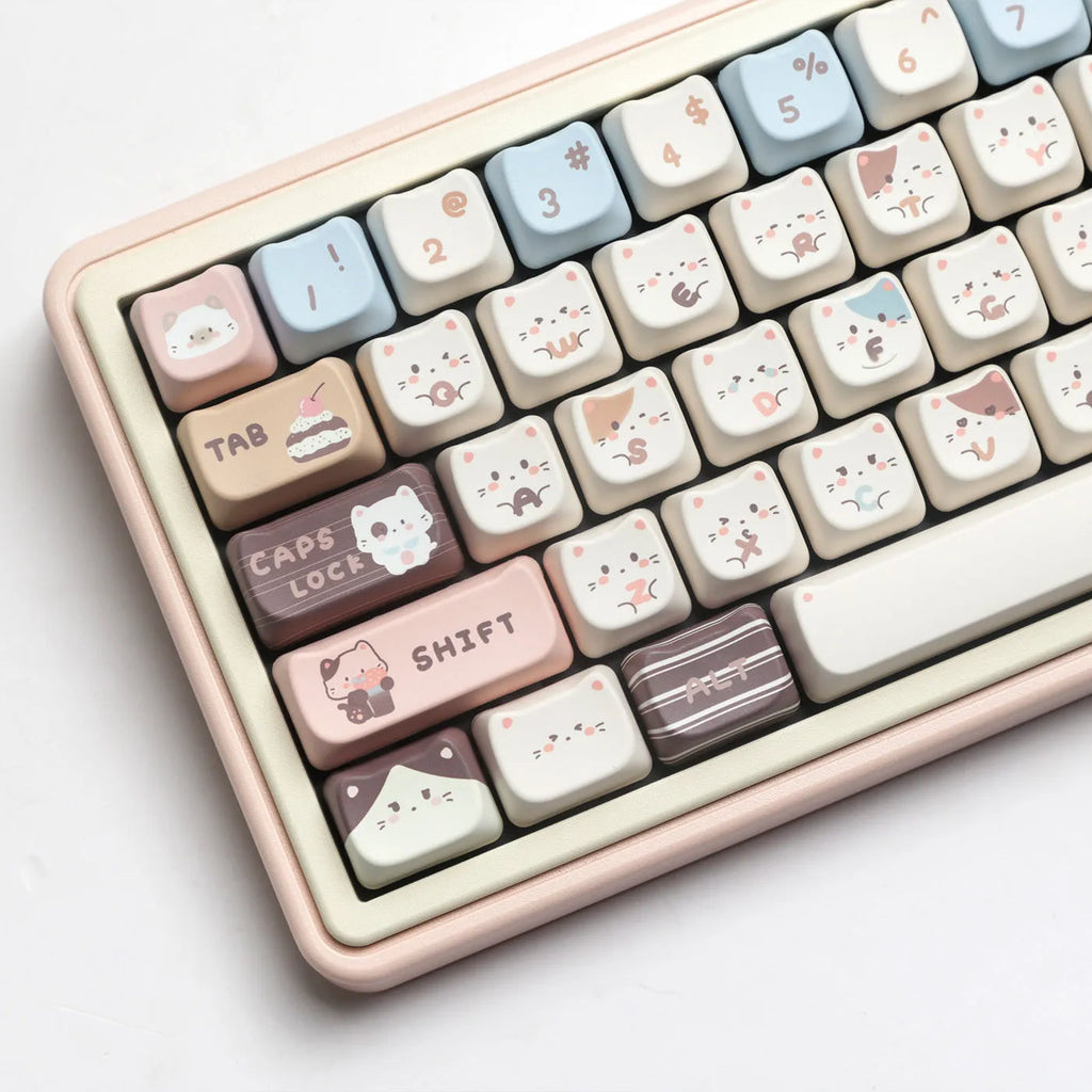 Sea Salt Cat design PBT key cap set showing sublimation printed artwork on keyboard keys