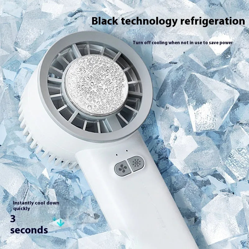 White handheld turbo jet fan with brushless motor showing touch controls and compact design