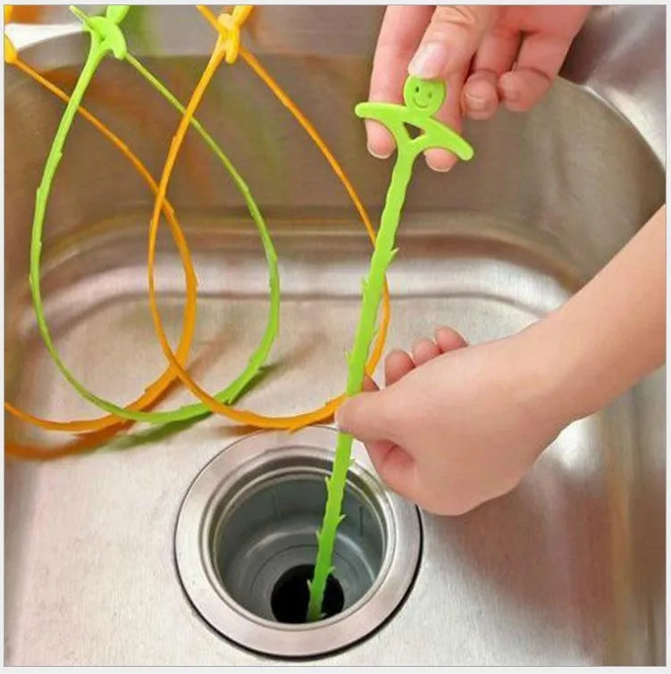 Kitchen pipe dredging hook 51cm PP material bendable sink drain cleaner blue smiley face