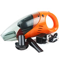 Yellow cordless car vacuum cleaner with detachable dust box and duck nozzle on a car seat