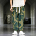 Men's cotton wide leg casual trousers with print, loose fit, available in multiple colours and sizes