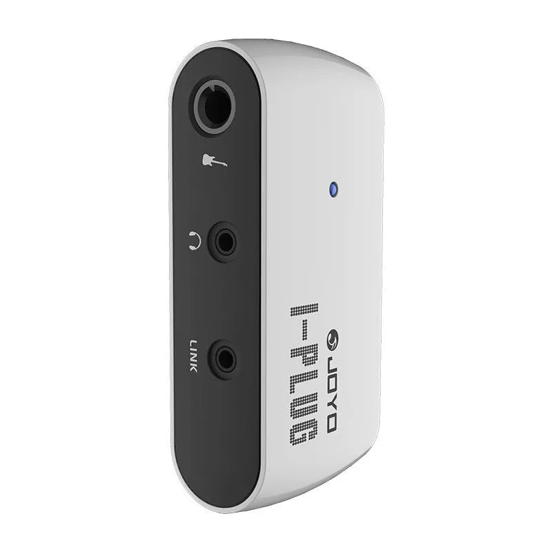 White metal distortion headphone amplifier unit measuring 93mm with connector and adapter