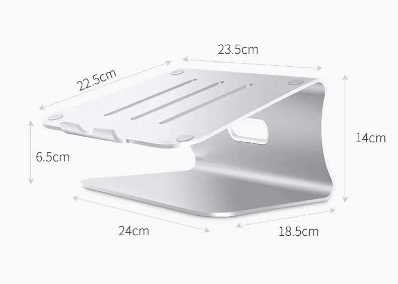 Aluminium alloy rotary notebook cooling bracket in silver or grey, showing 4.07mm thickness.
