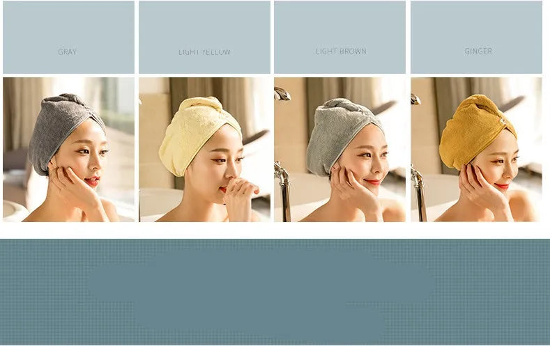 Women's microfiber hair drying cap in a light colour, showing its absorbent fabric and cap shape.