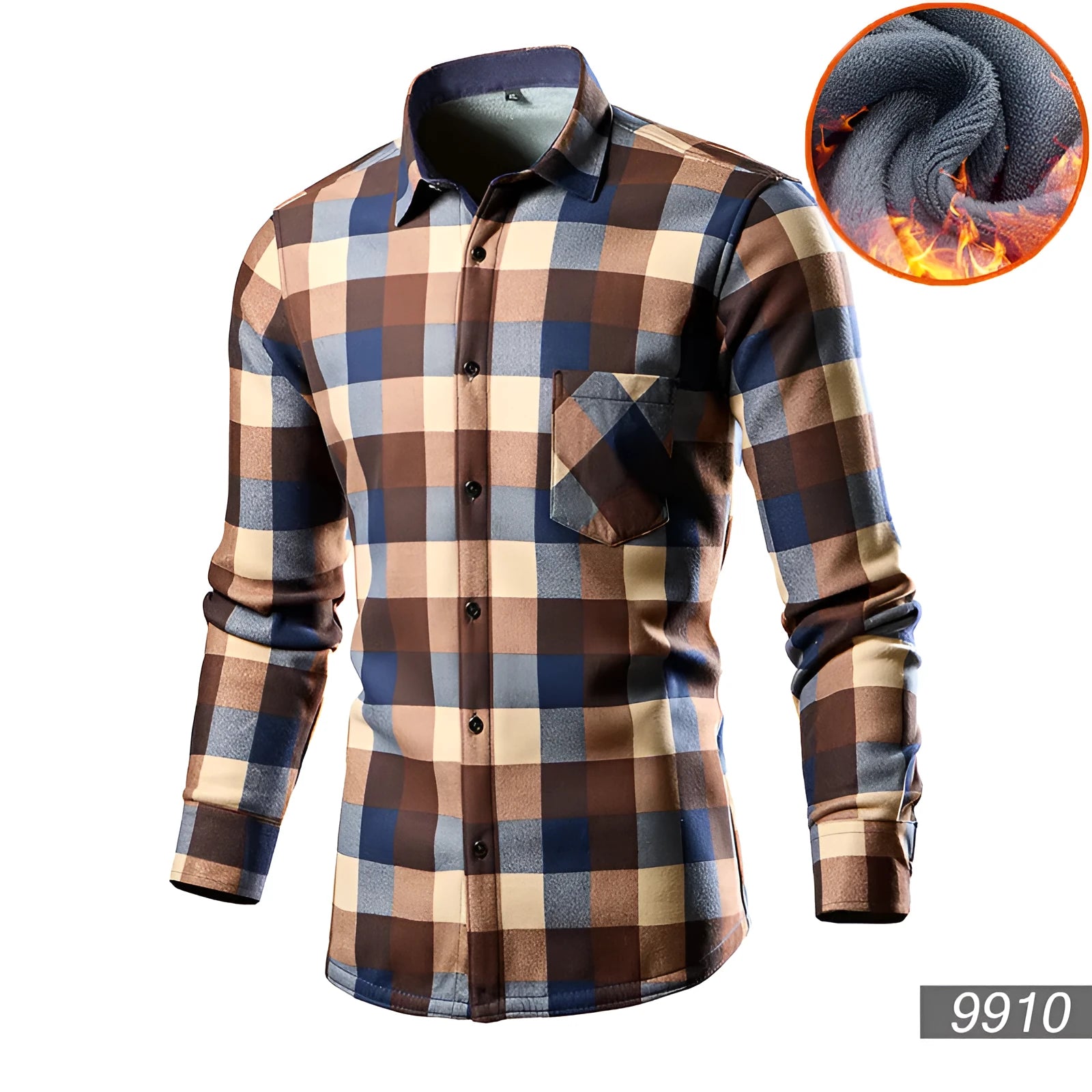 Man wearing a solid-colour fleece-lined cotton blend cardigan shirt in a loose, casual fit.