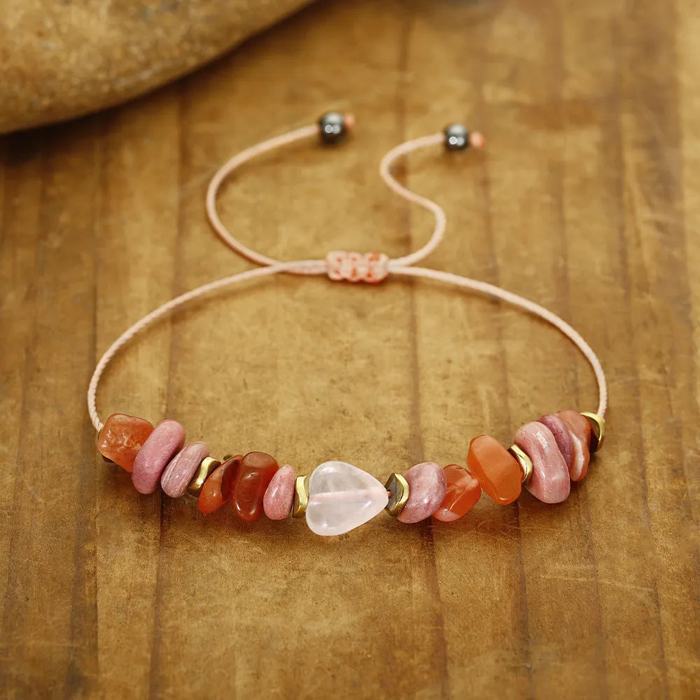 A geometric beaded stone bracelet for women, showing handmade craftsmanship.