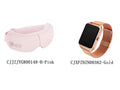 White and Pink Bluetooth eye massager with smart watch displaying heat and massage settings