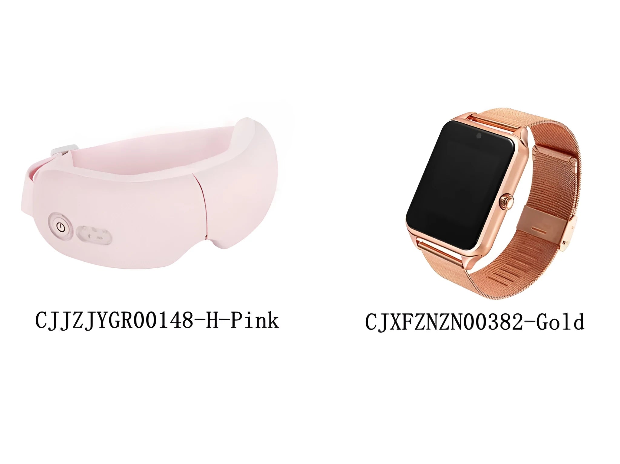 White and Pink Bluetooth eye massager with smart watch displaying heat and massage settings