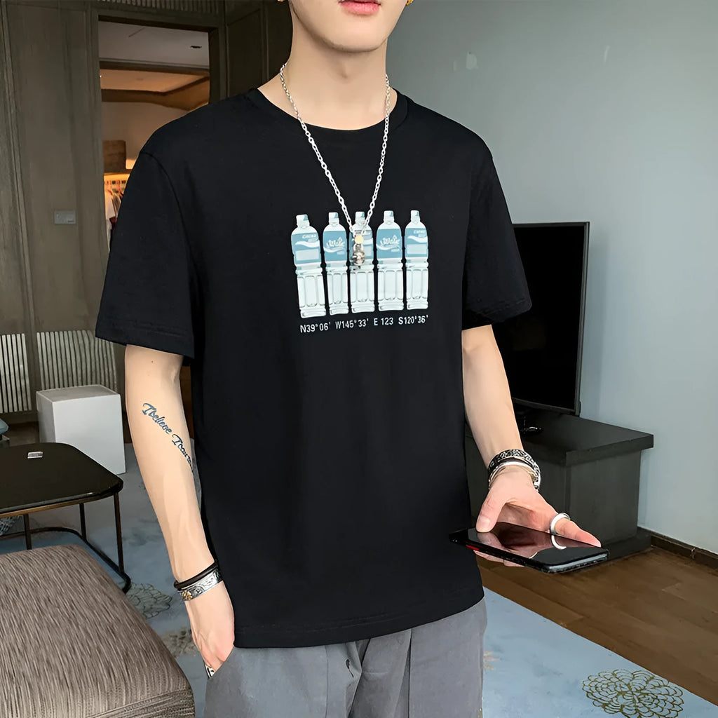 Loose short-sleeve cotton T-shirt for boys with letter print in white, size M