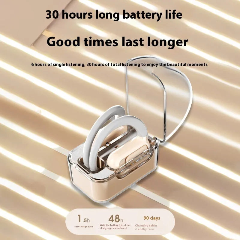 Wireless conduction Bluetooth headset in black with ear hook and digital display