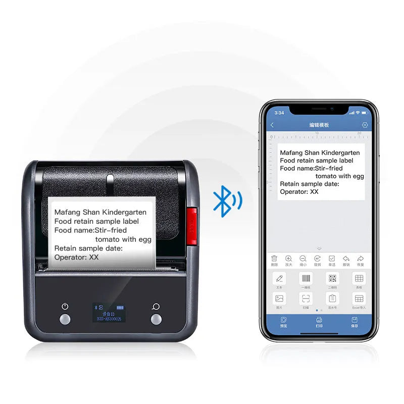 B3S Commercial Smart Label Printer in grey ABS+PC, 203dpi thermal printing, Bluetooth, 116x110x58mm