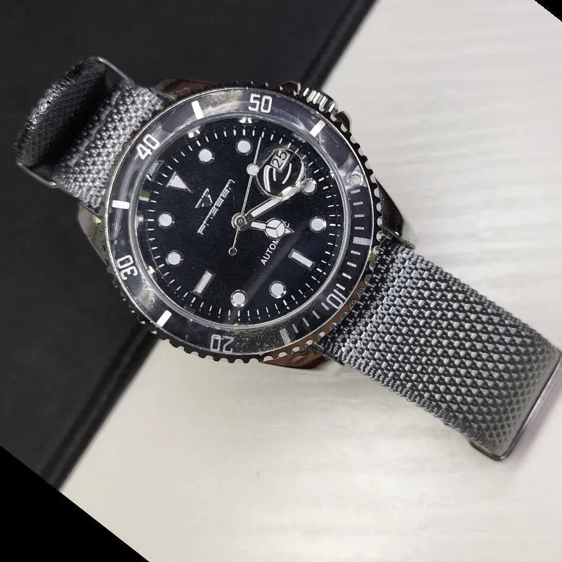 Textile and nylon watch strap shown in Army Green colour with a pin buckle, demonstrating its 20mm width.