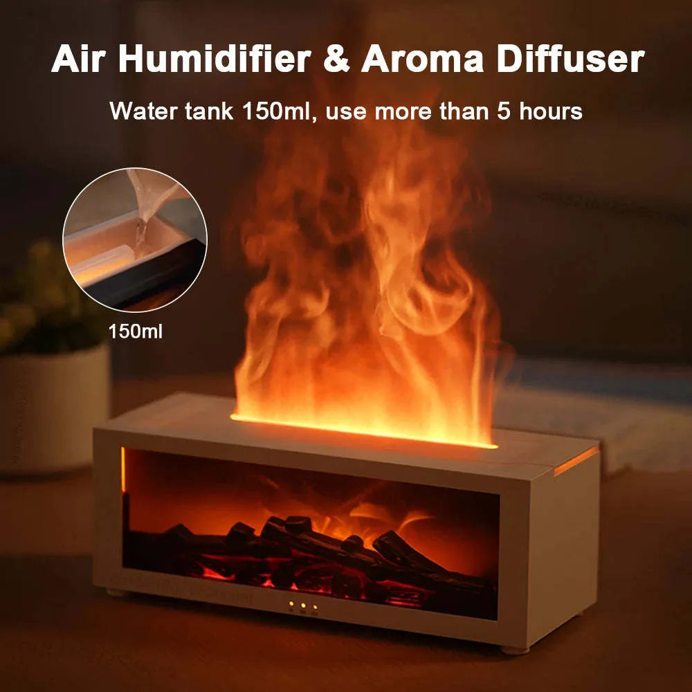 Square desktop flame aromatherapy machine with 3D flame effect and 7 colour LED lighting