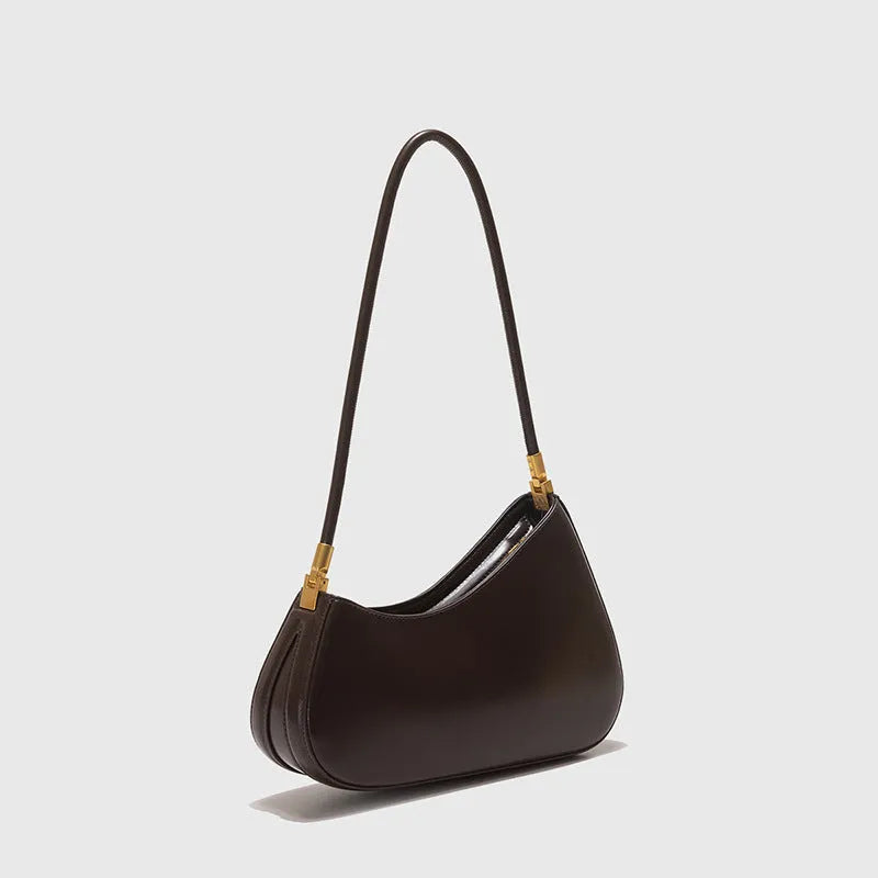 Women's retro PU leather underarm bag in oval shape with single shoulder strap and sandwich pocket