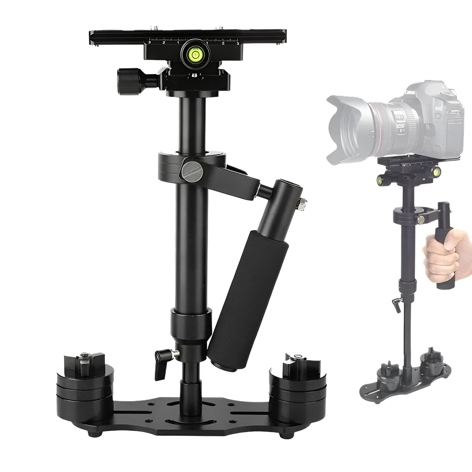Black aluminium alloy S40 S60 handheld camera stabilizer with adjustable height mechanism