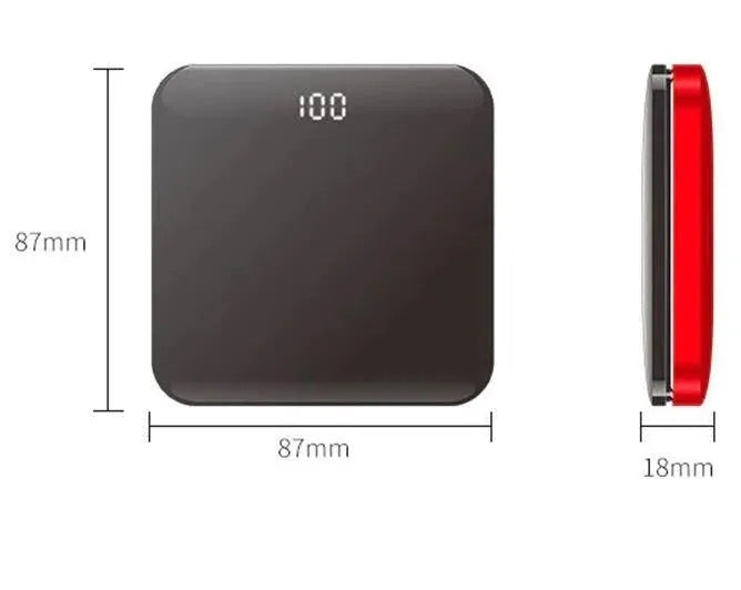 Ultra-thin mirror mini power bank 8000mAh alloy shell LCD display in black red rose gold