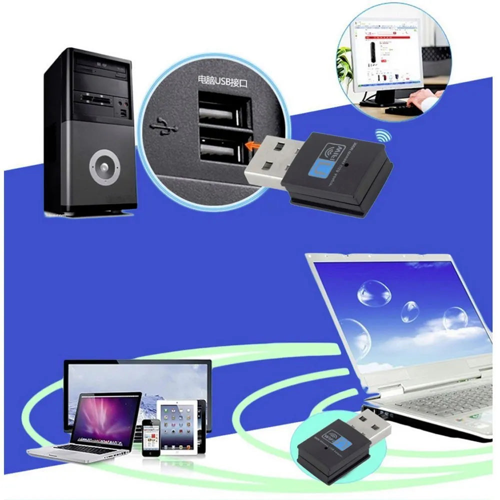 Mini black WiFi wireless receiver 300M USB network card with RTL8192EU chip, 3.3cm, plastic and metal