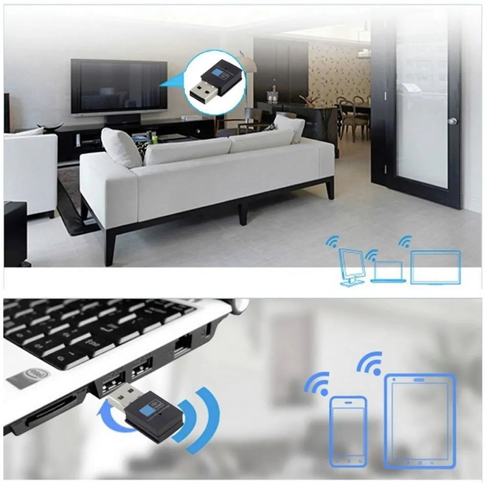 Mini black WiFi wireless receiver 300M USB network card with RTL8192EU chip, 3.3cm, plastic and metal