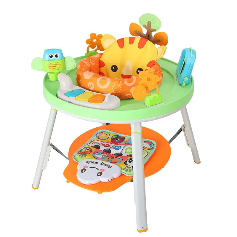 Baby jumping chair with three functions: bouncing, gymnastic rack, and developmental training stations