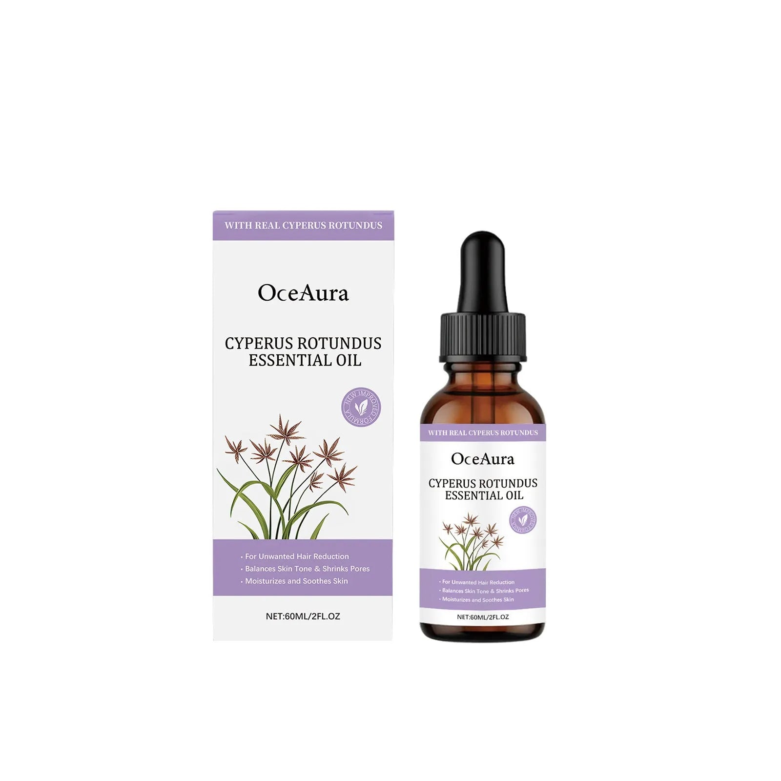 60ml bottle of hair removal treatment oil with natural extracts for skin softening