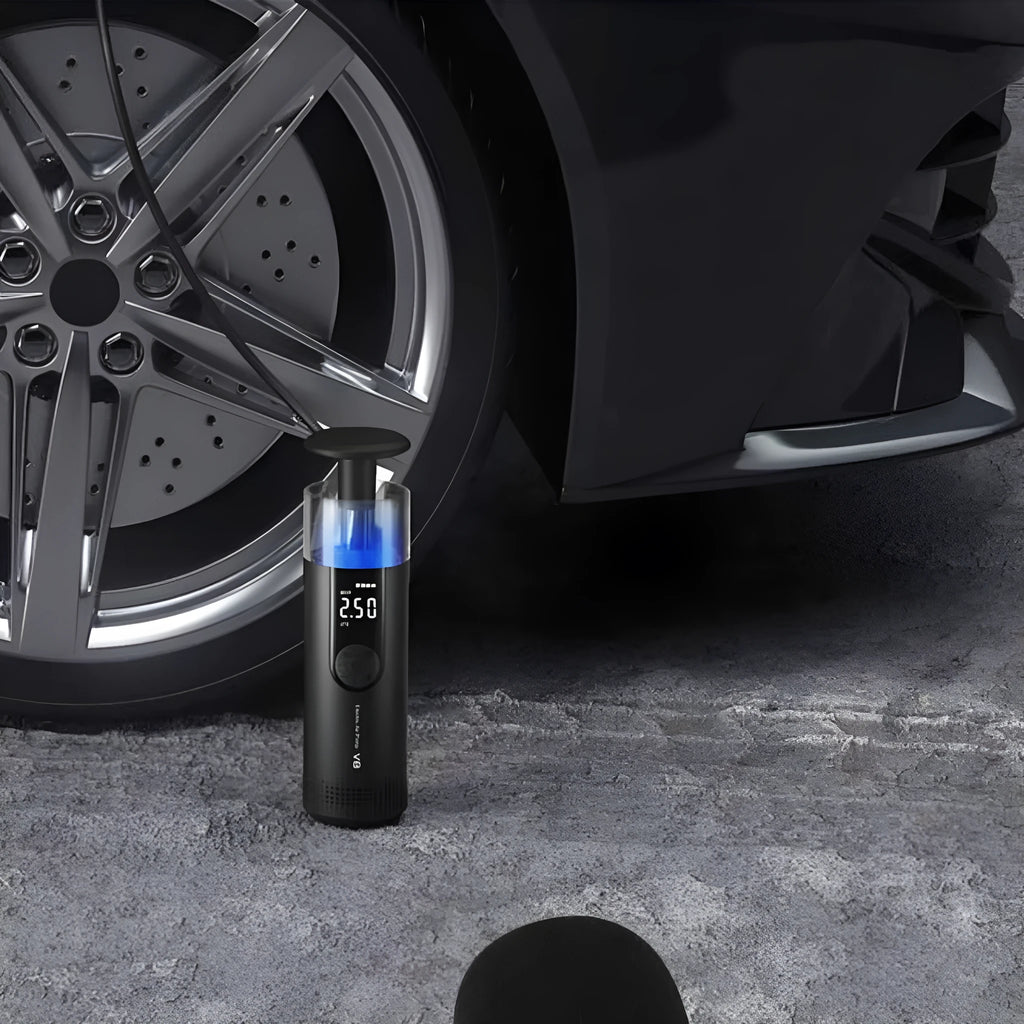 120W electric car tyre inflator with 600cm hose and digital display showing pressure reading