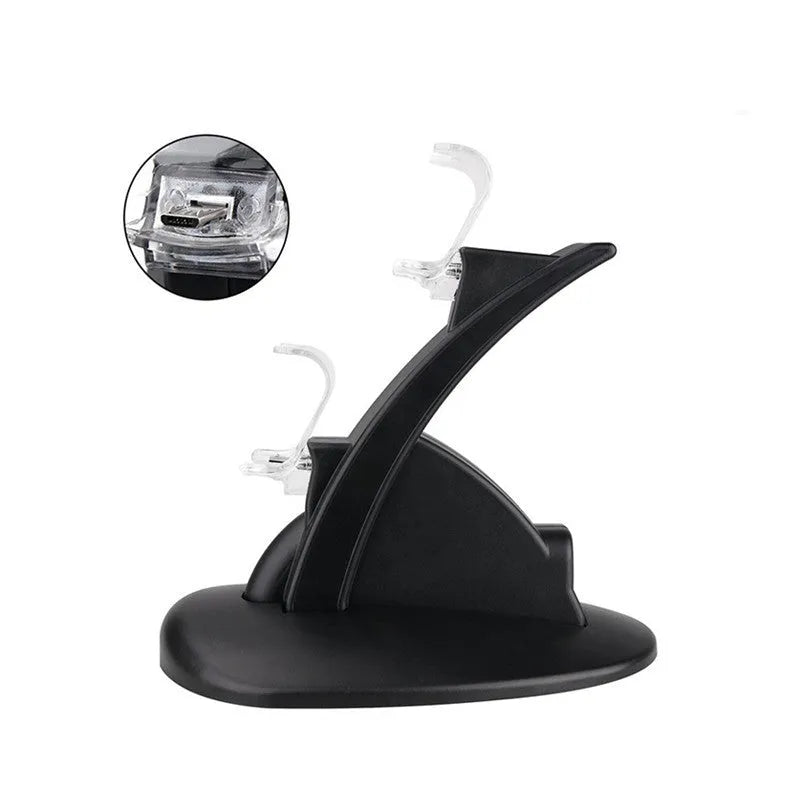 Black Xbox One dual controller charging stand holding two gamepads
