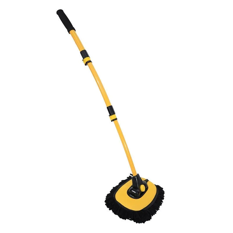 Telescopic car cleaning brush with aluminium curved rod and replaceable chenille brush head in blue and yellow colour options